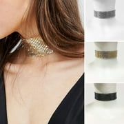 Jiaroswwei Women Choker Wide Hip Hop Punk Cool Personality Fashion Jewelry Sparkling Rhinestone Female Collar Necklace Club Wear